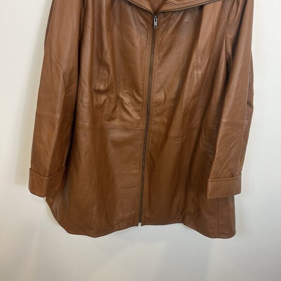 Roaman’s Womens Mid Length Brown Leather Jacket Size 32W Zip Up Classic - Picture 3 of 10
